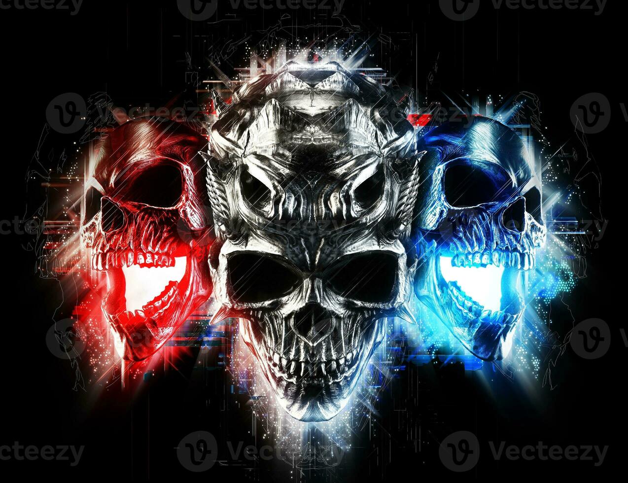 Screaming demon skulls - abstract glow style photo