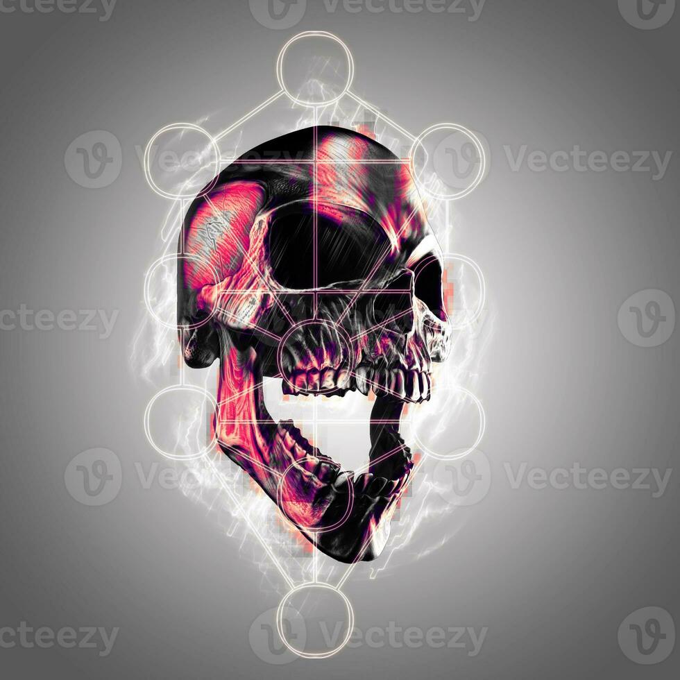 Dark metal screaming skull with tree of life symbol photo