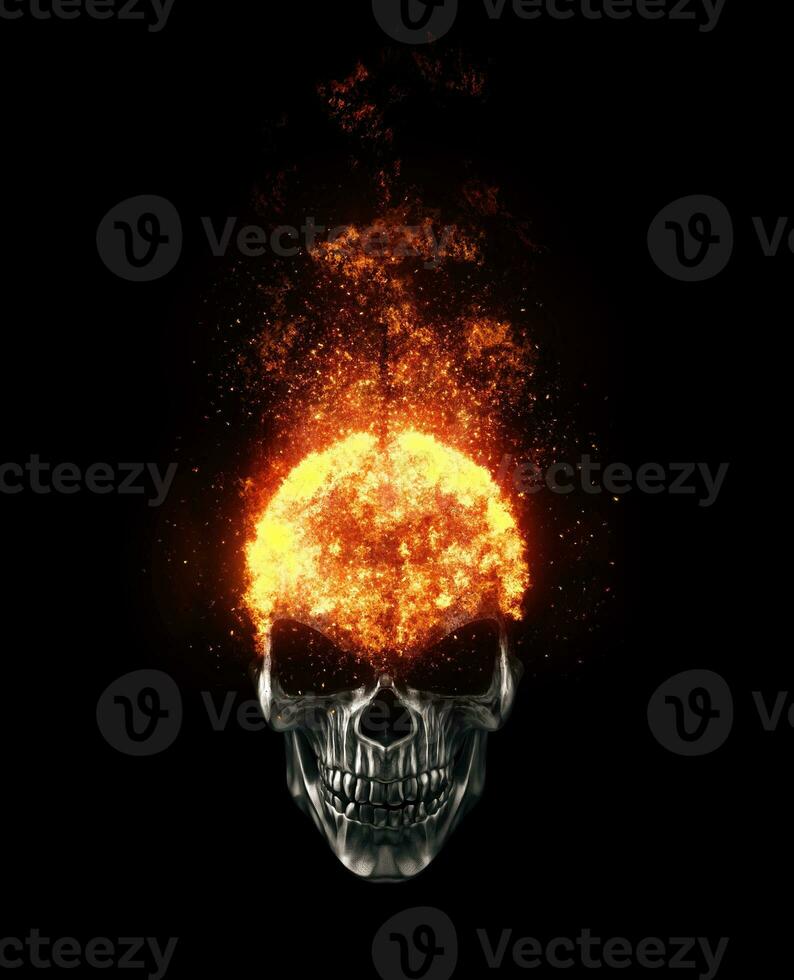 Black metal demon skull burning photo