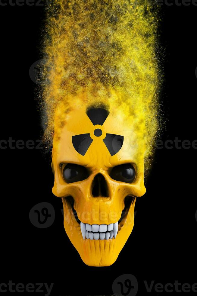 Yellow radioactive skull disintegrating into particles - 3D Illustration photo