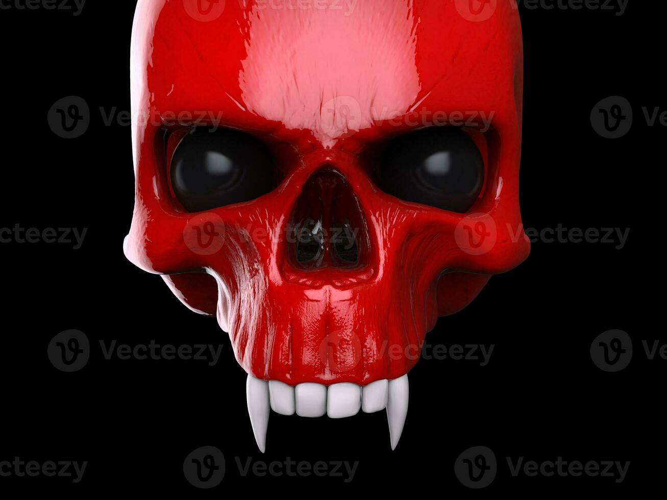 Crimson red vampire skull with white teeth photo