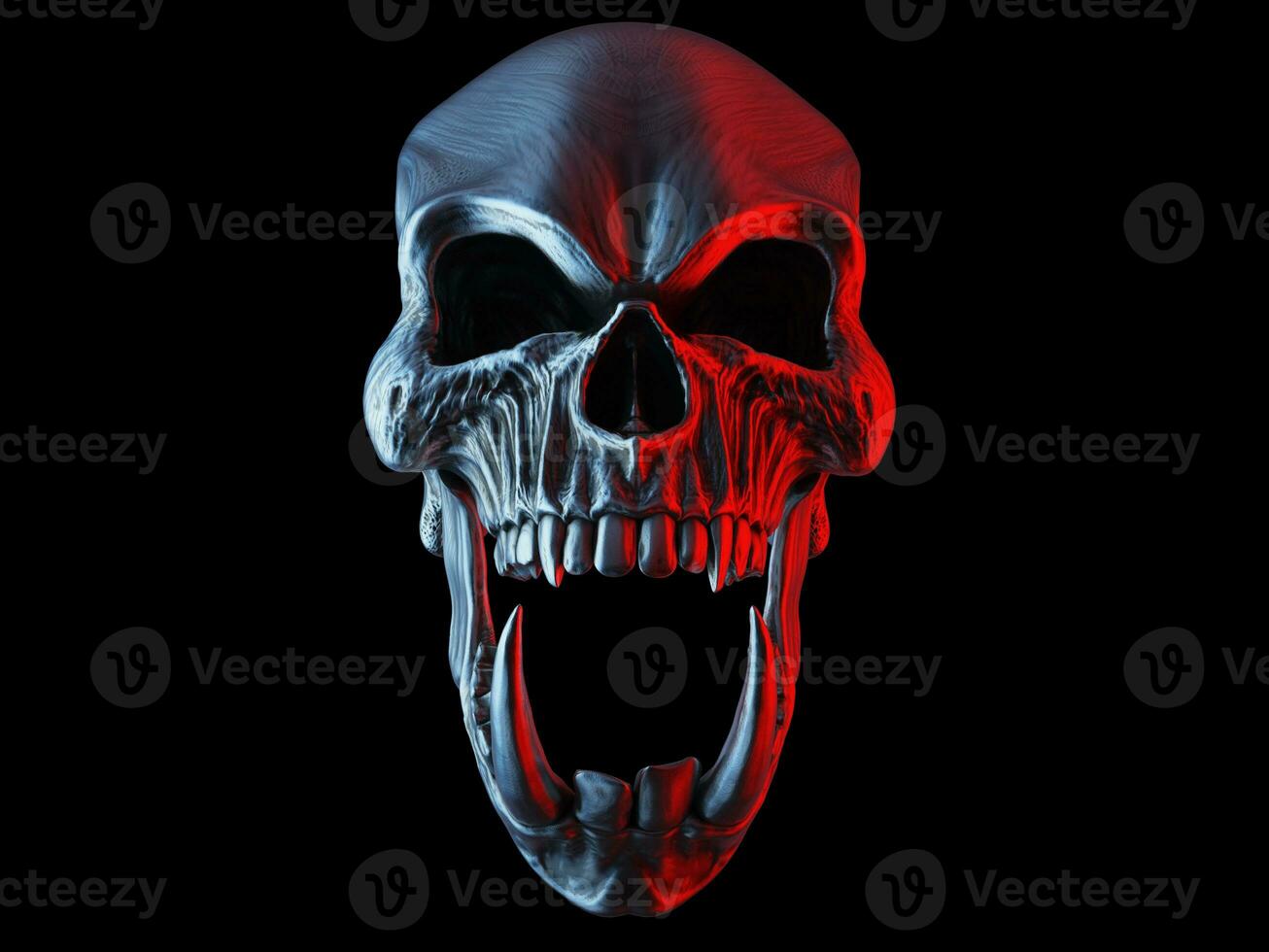 Screaming demon skull - contrast red and blue lighting photo