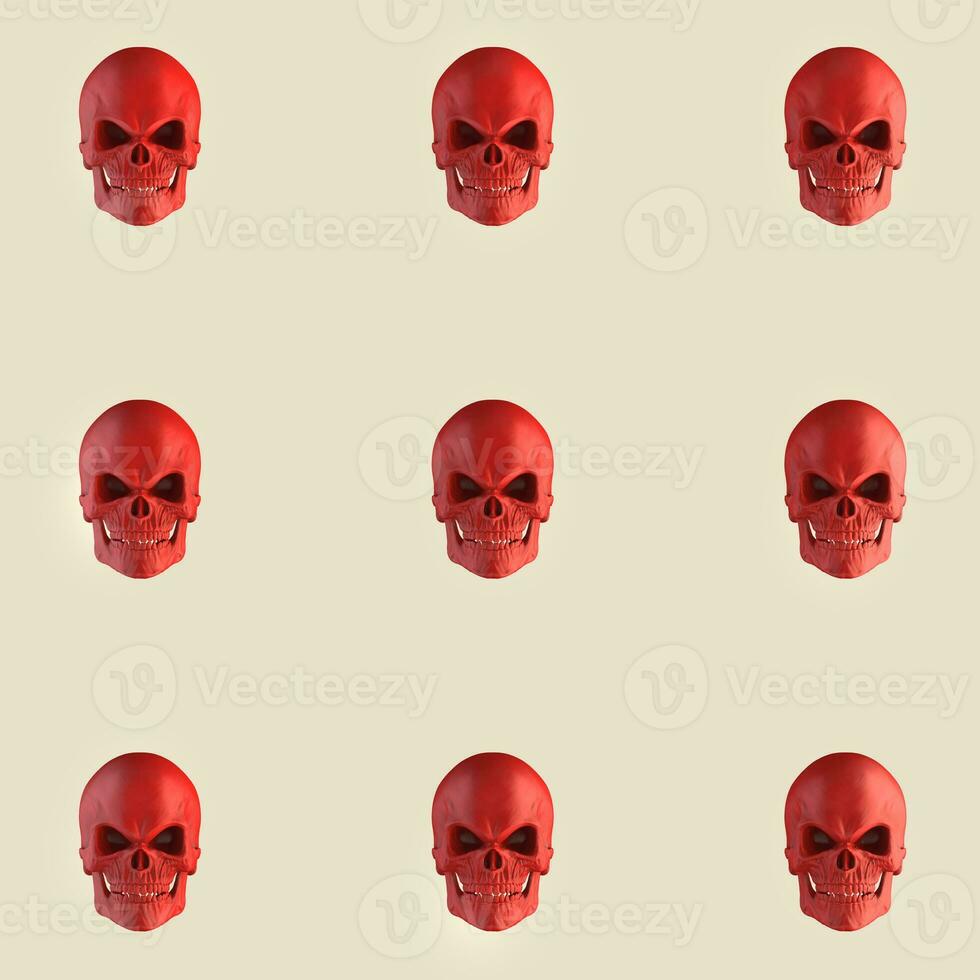 Crimson red skulls on bright background - pattern photo