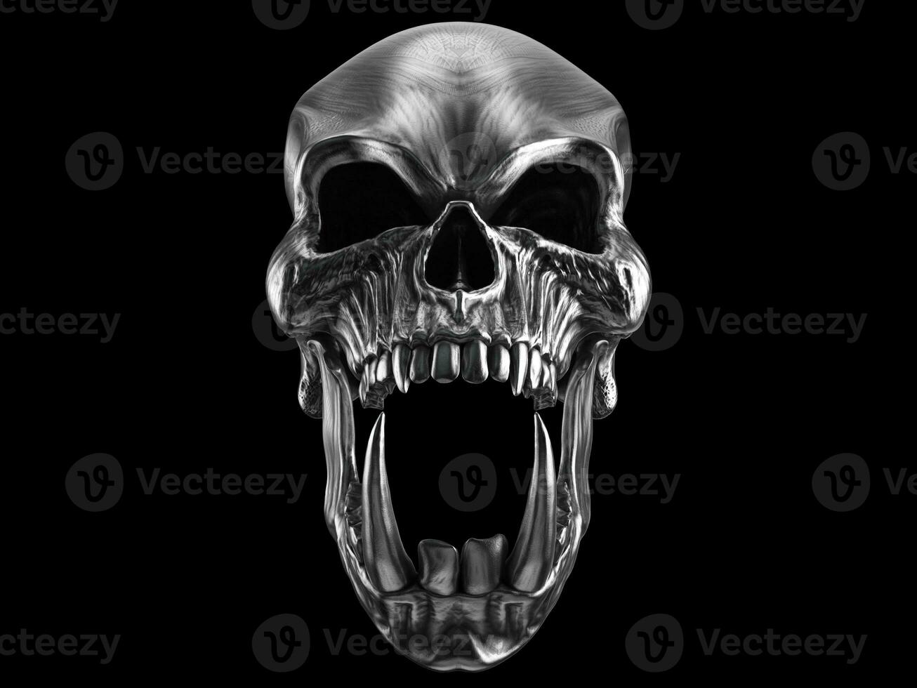 Screaming demon orc heavy metal skull with sharp teeth - front view photo