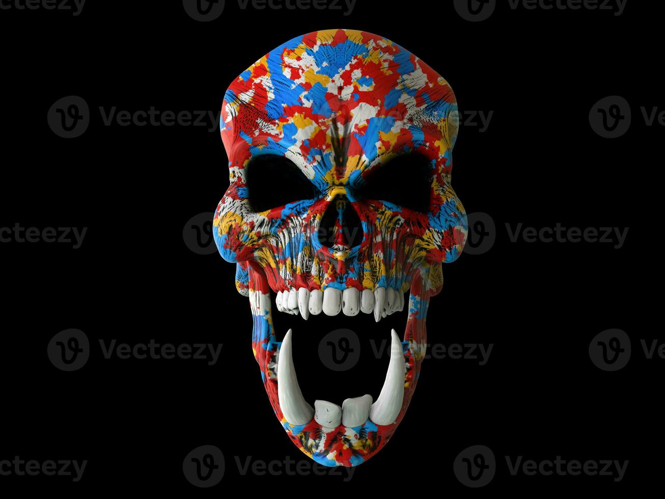 Colorful orc skull with white teeth photo