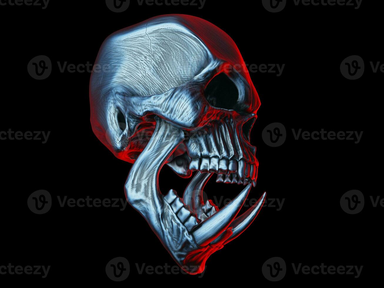 Screaming demon orc skull with huge lower teeth photo
