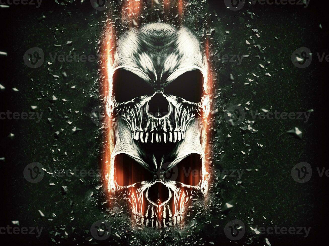 Two dark skulls - background exploding photo