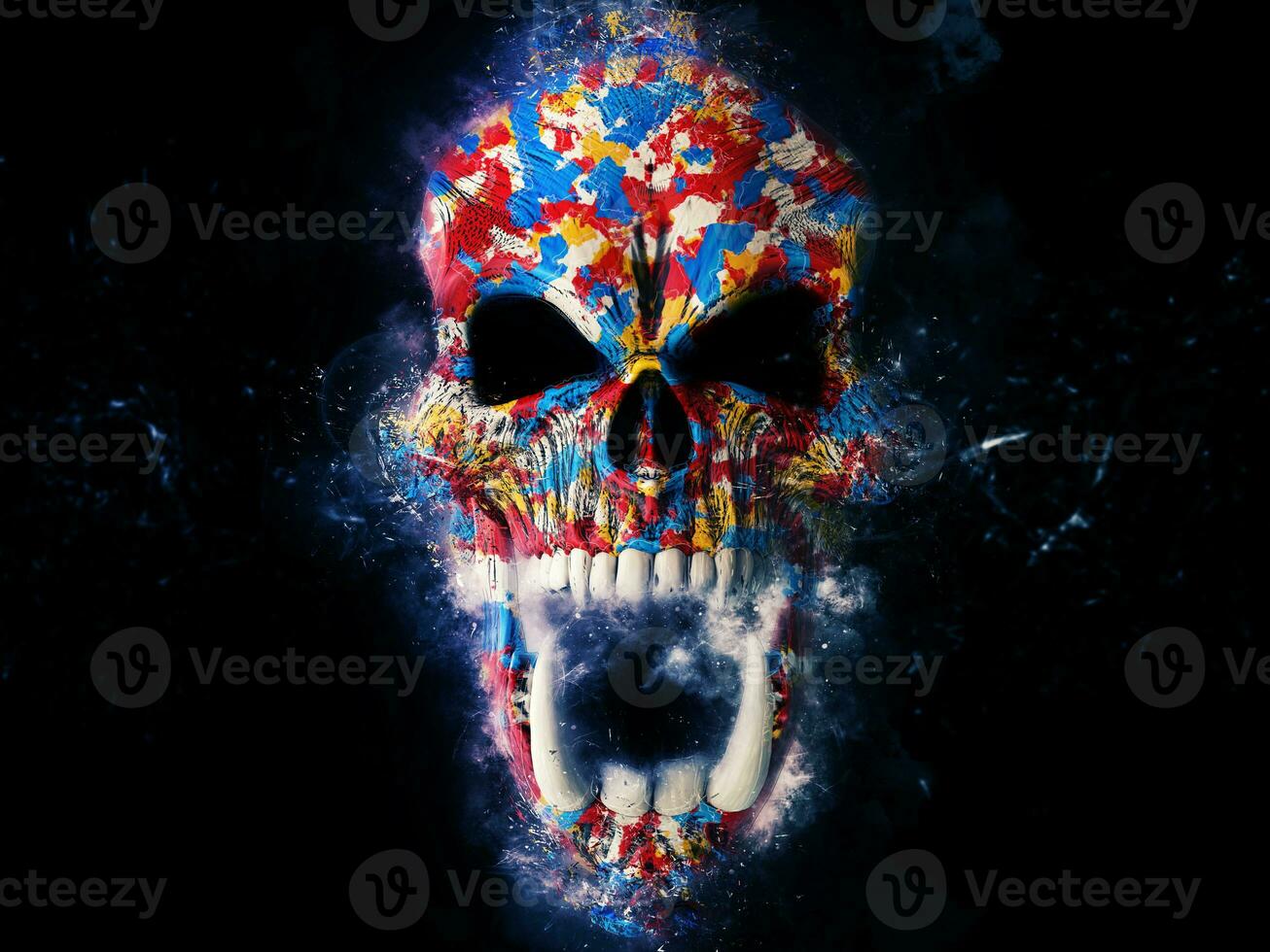 Colorful skull with white teeth - grunge style illustration photo