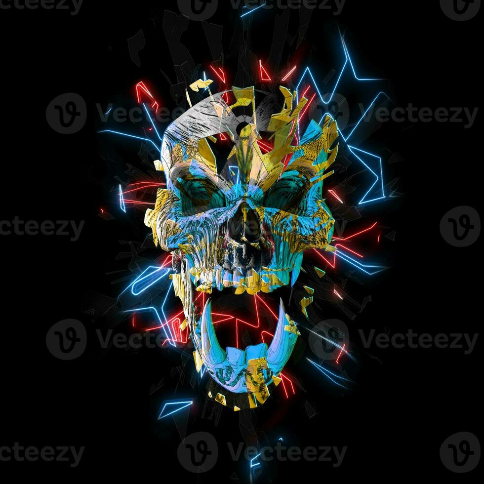 Demon skull - neon fragments and glows photo