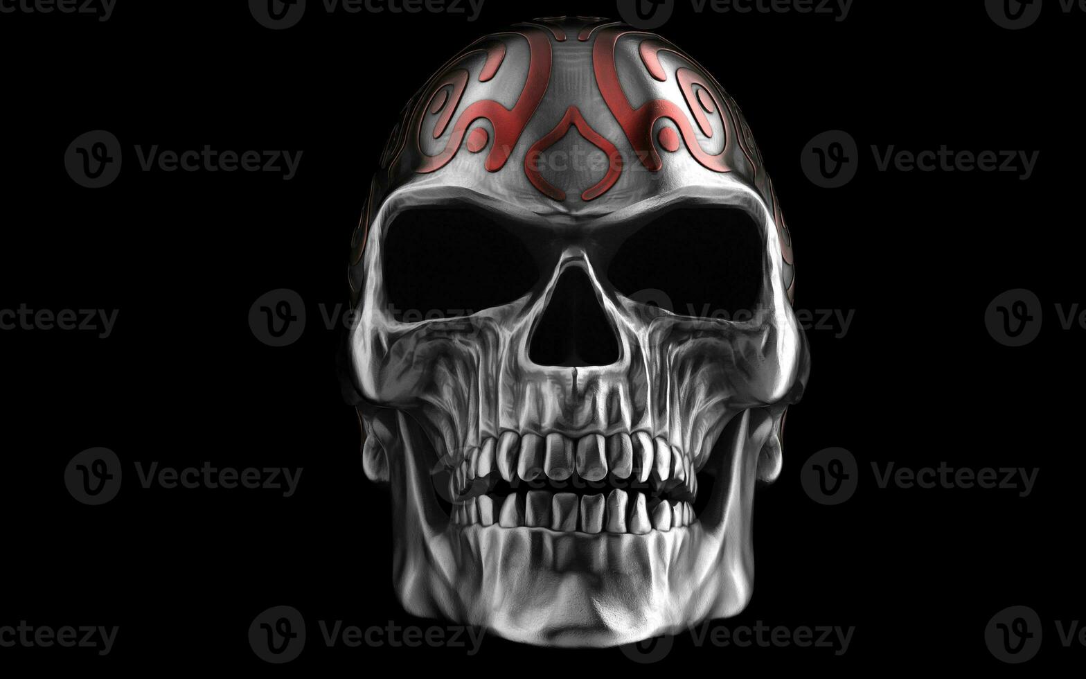 Heavy metal angry skull with red tribal paint - 3D Illustration photo