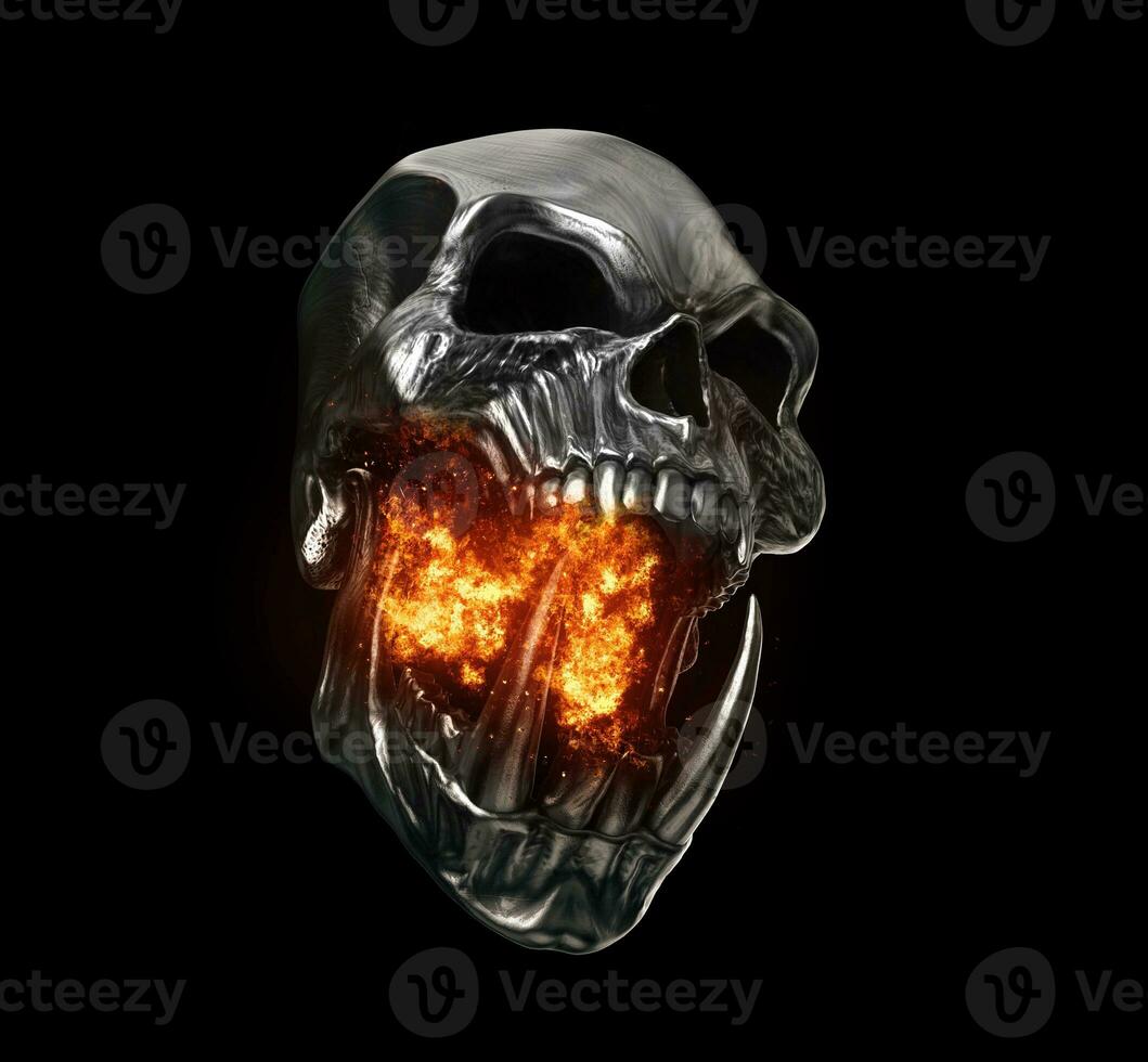 Screaming angry demon skull breathing fire photo