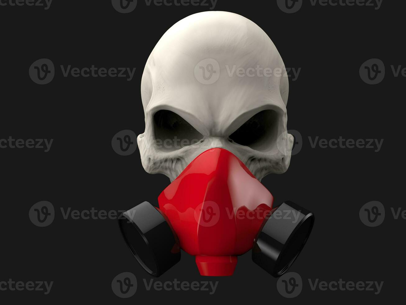 White skull with red gas mask on photo