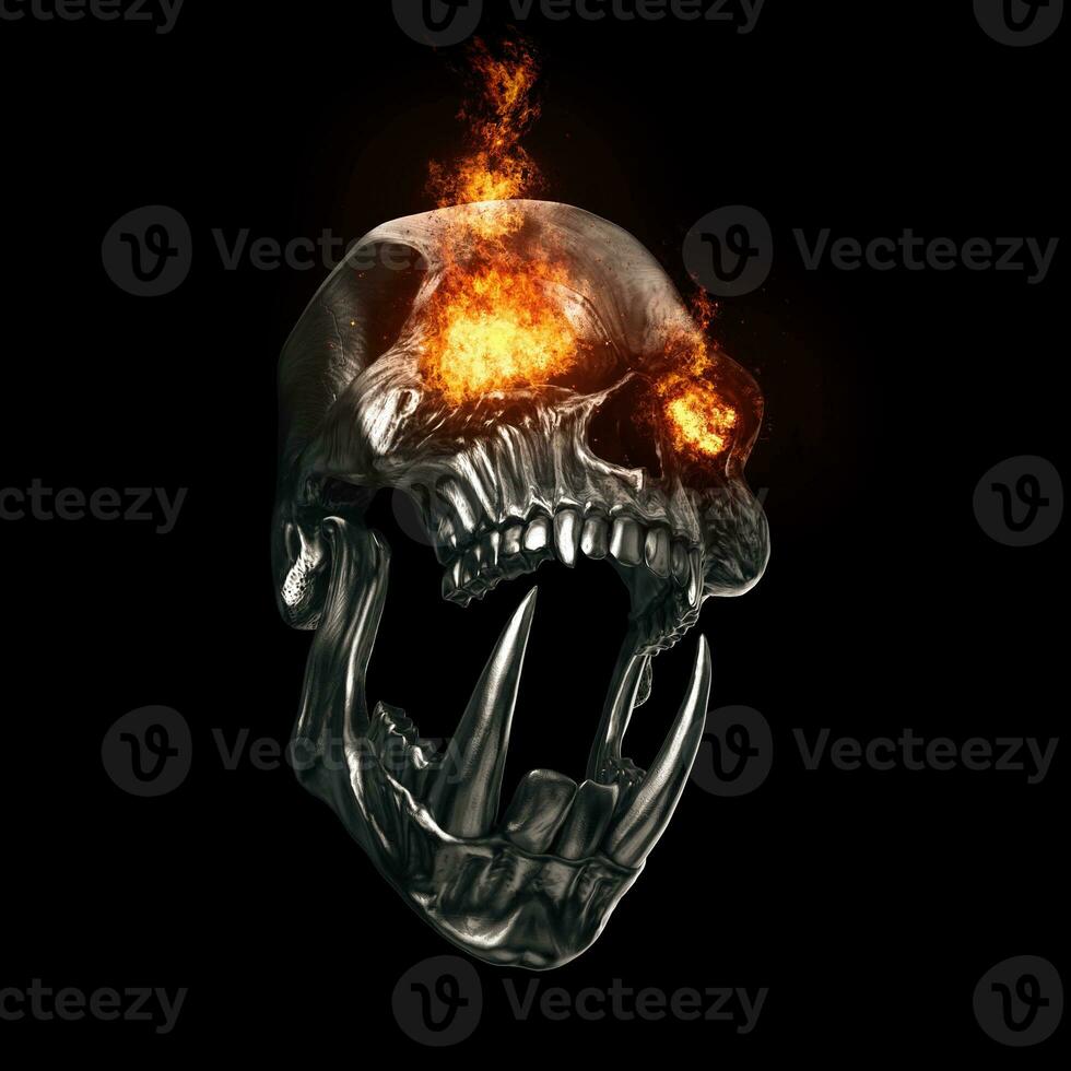 Screaming angry demon skull with bright burning eyes photo