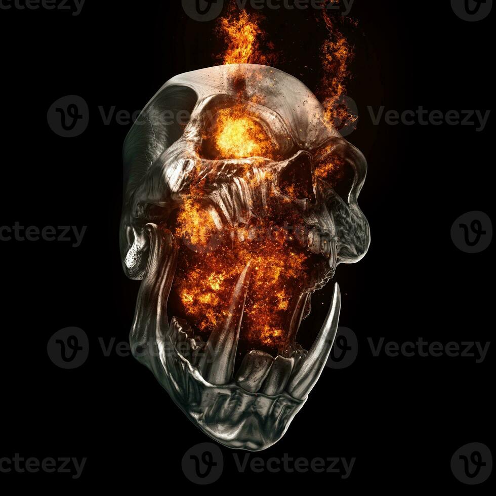 Screaming demon orc skull - flaming eyes and screaming fire - 3D Illustration photo
