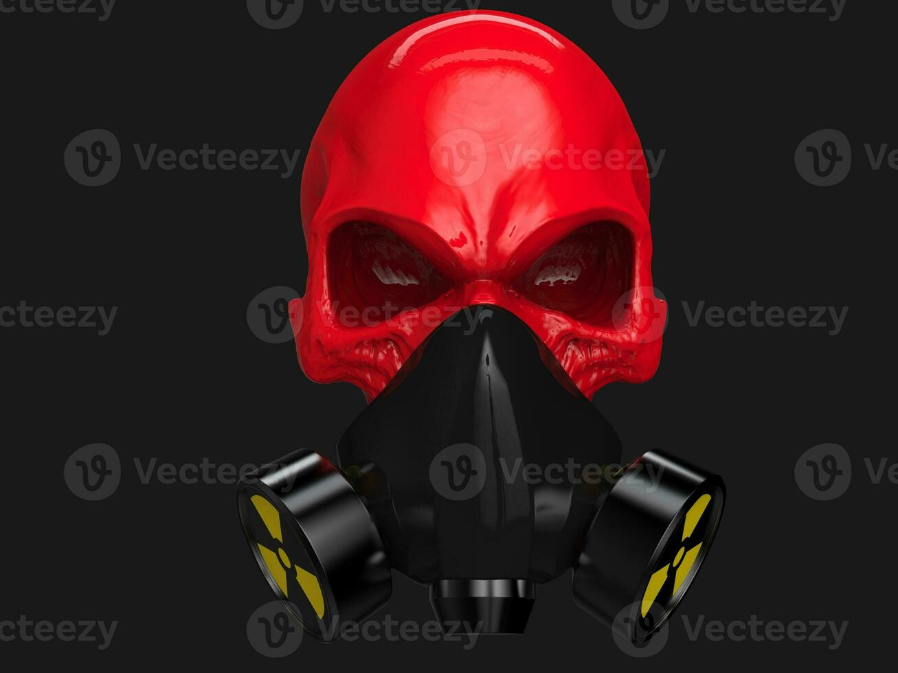 Red skull with black radiation gas mask on photo