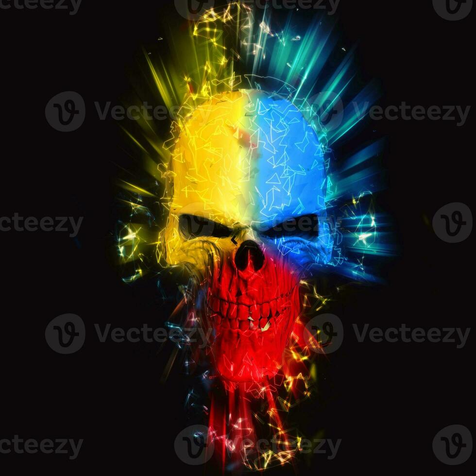 Bright shiny colorful angry skull photo