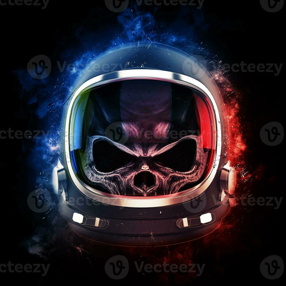 Skull in astronaut helmet - outer space background photo