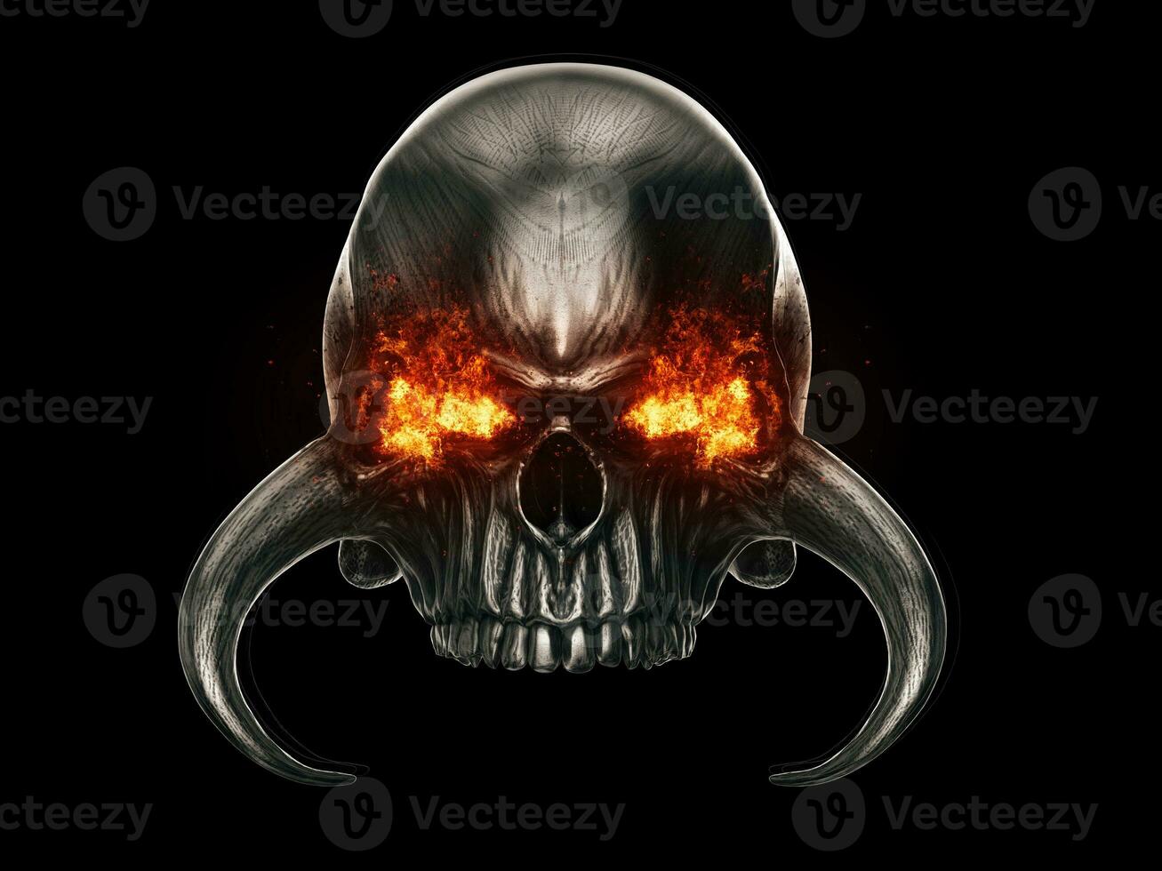 Heavy metal demon skull with bright burning eyes photo