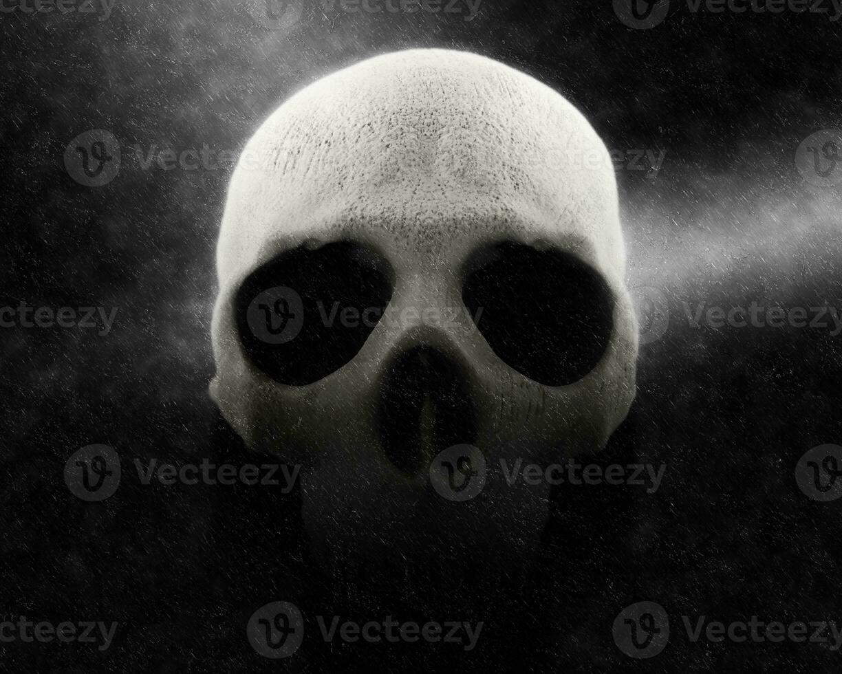 Dark and creepy skull in the rain photo