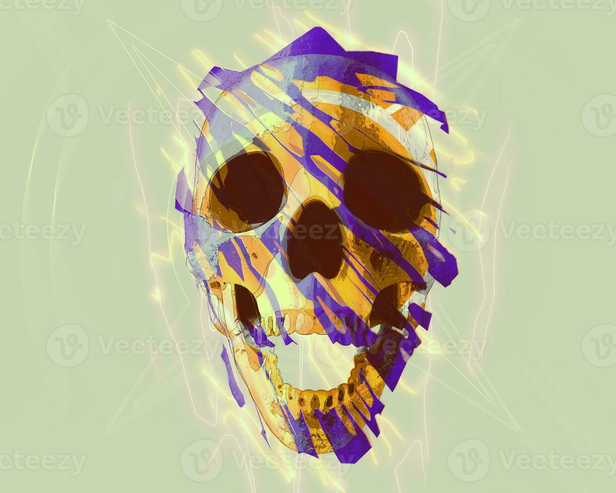 Neon synthwave art skull - purple splash photo