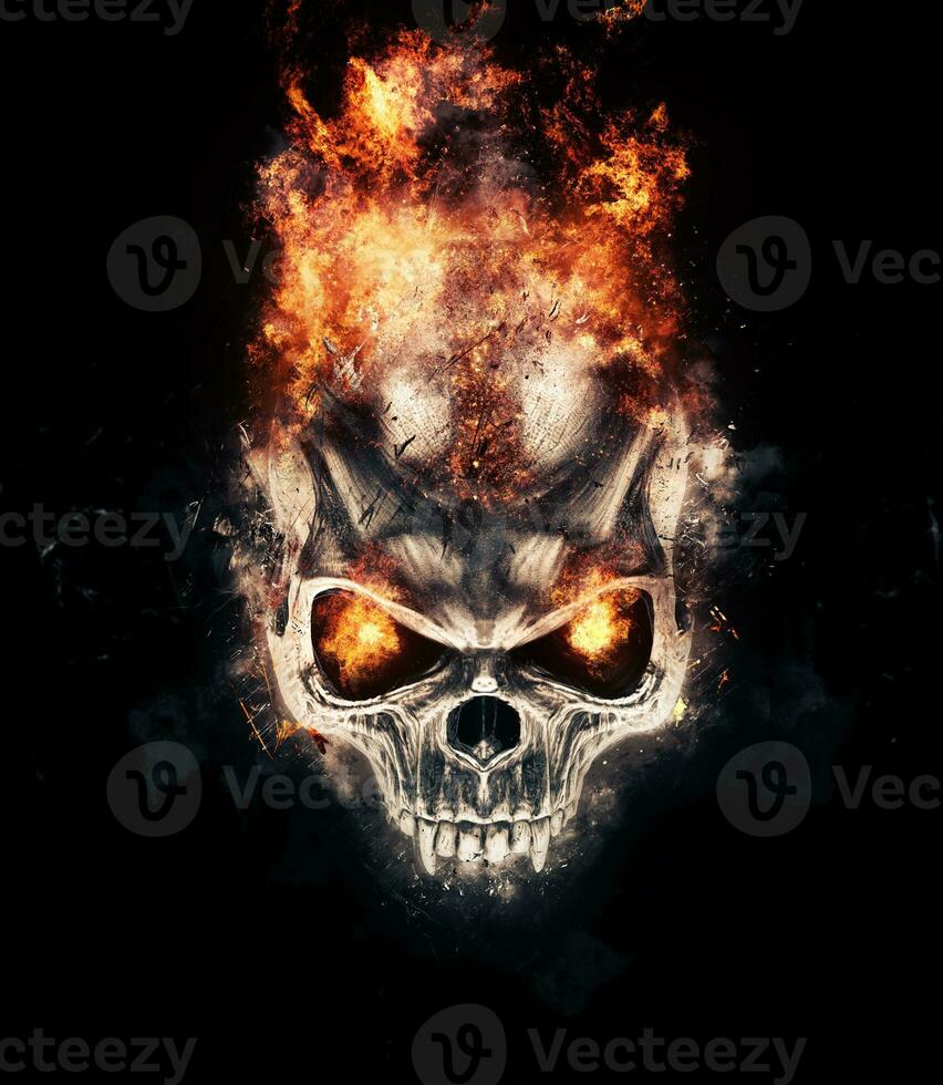 Dark burning vampire skull - 3D Illustration photo