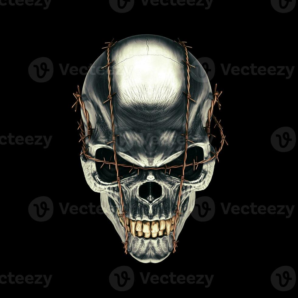 Vampire skull bound by barbed wire photo