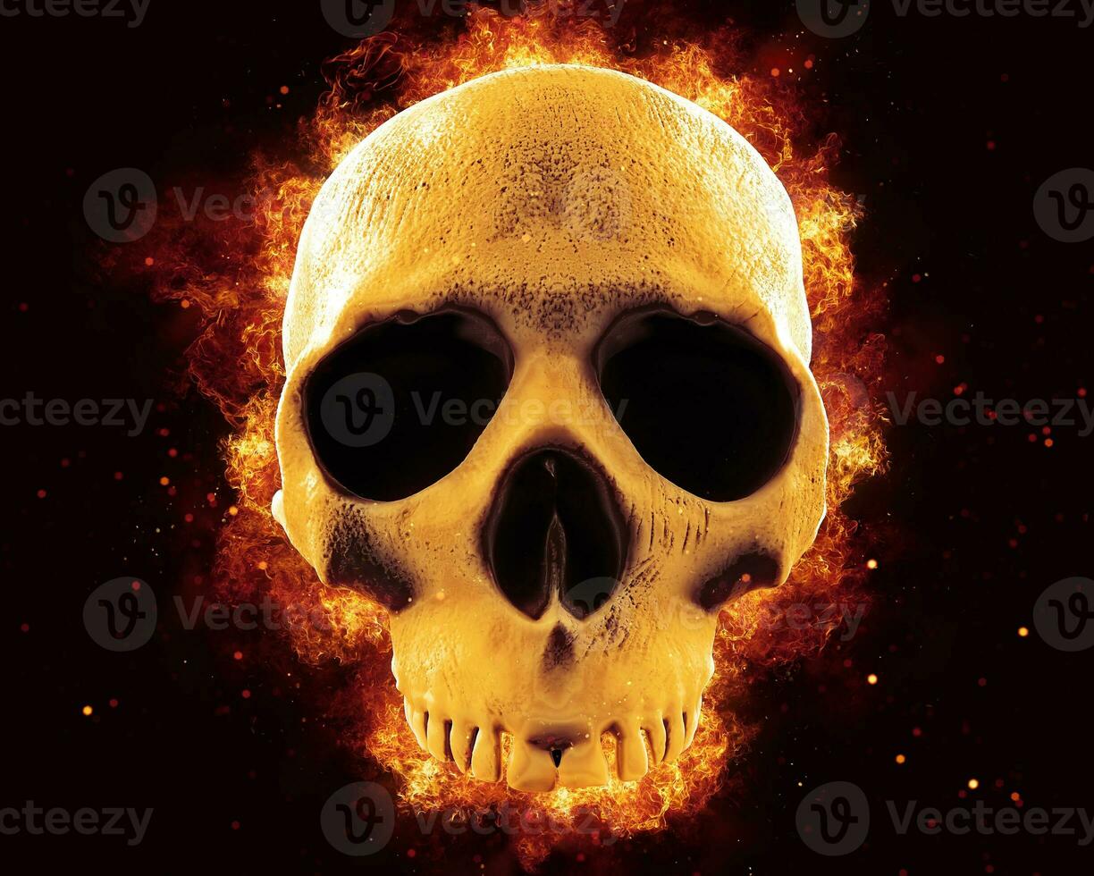 Skull on fire - top part of the human skull on fire photo