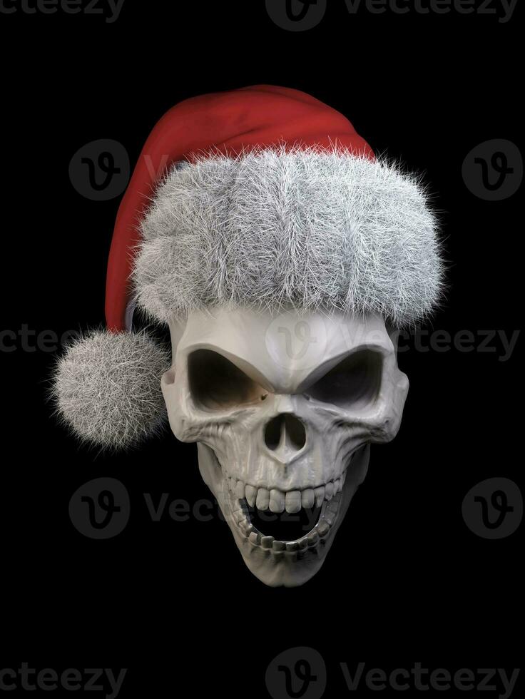 Screaming skull wearing a red Santa hat with white fur photo
