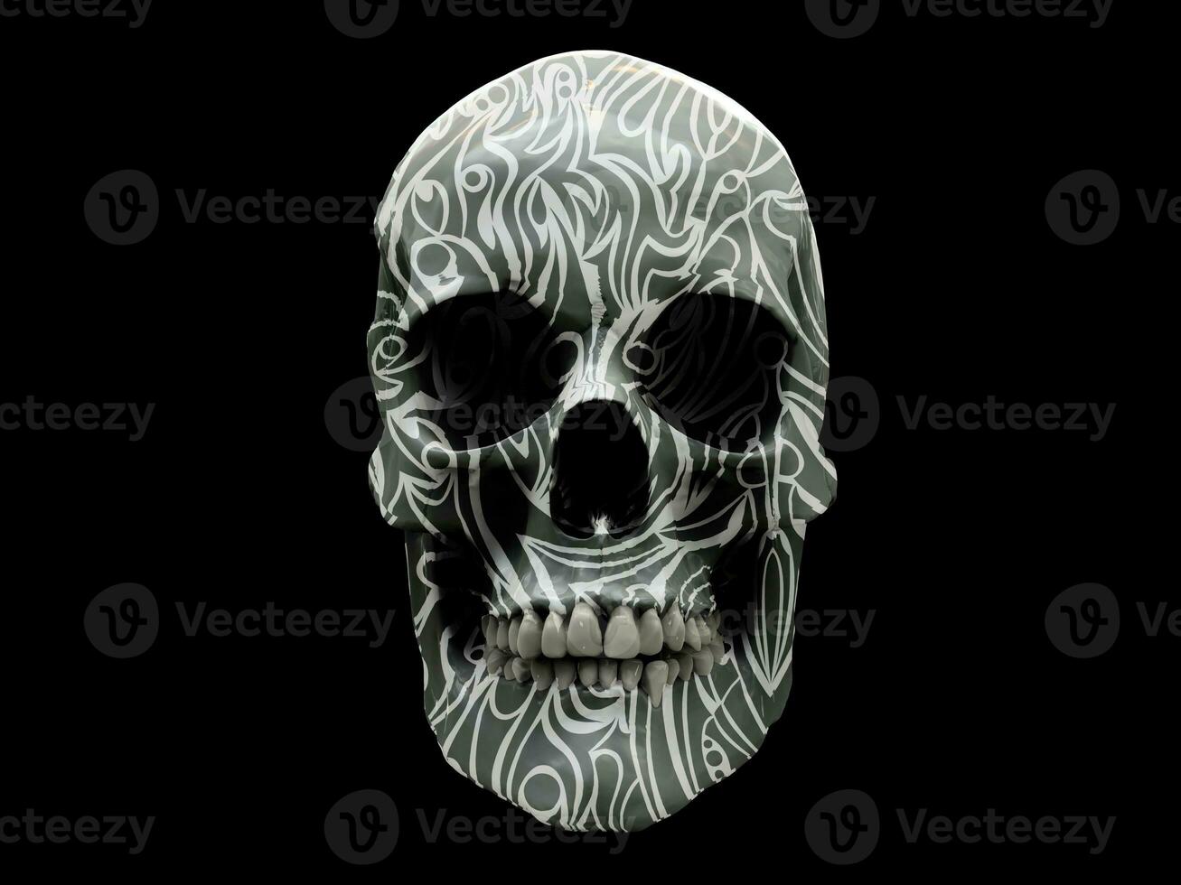 Tribal tattoos on a human skull photo