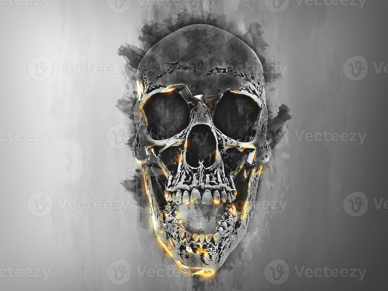 Dark paint skull with orange glowing edges photo