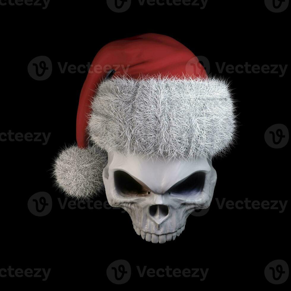 Santa Claus skull without lower jaw and a red fluffy hat - top view photo