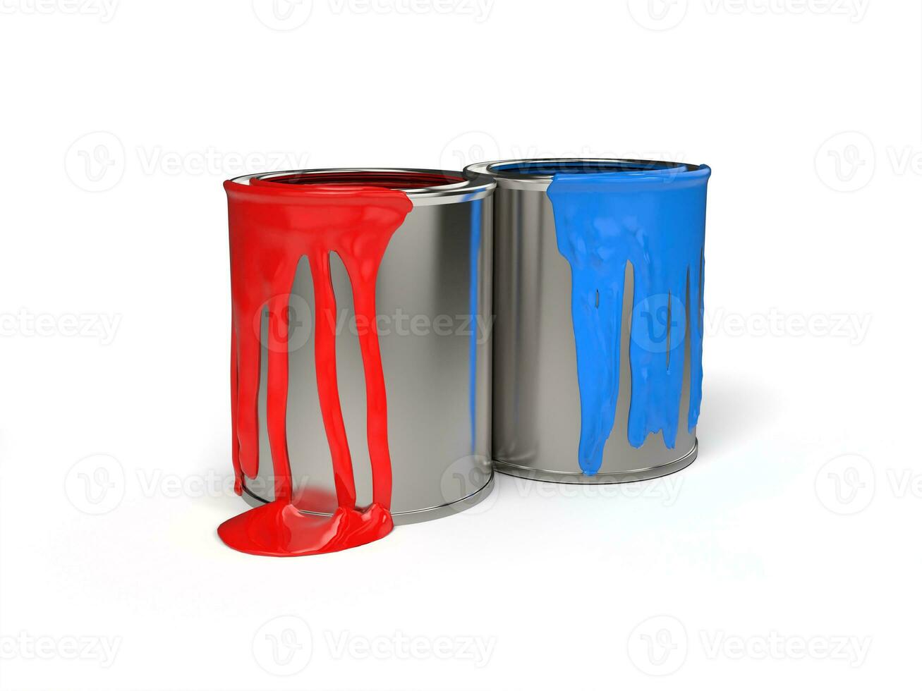 Red and plue paint dripping from paint cans photo