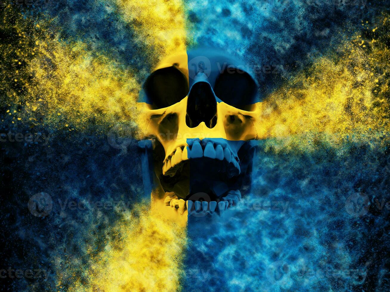 Swedish screaming flag skull - particle FX - 3D Illustration photo