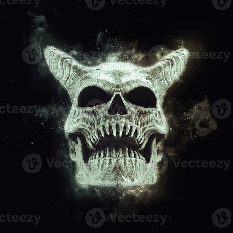 White skull of a horned demon photo