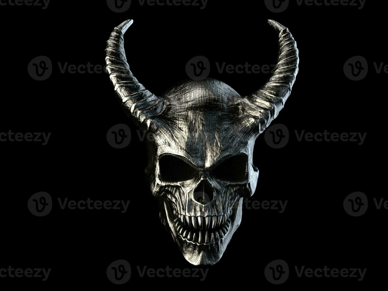 Heavy metal demon skull with horns with sharp teeth photo