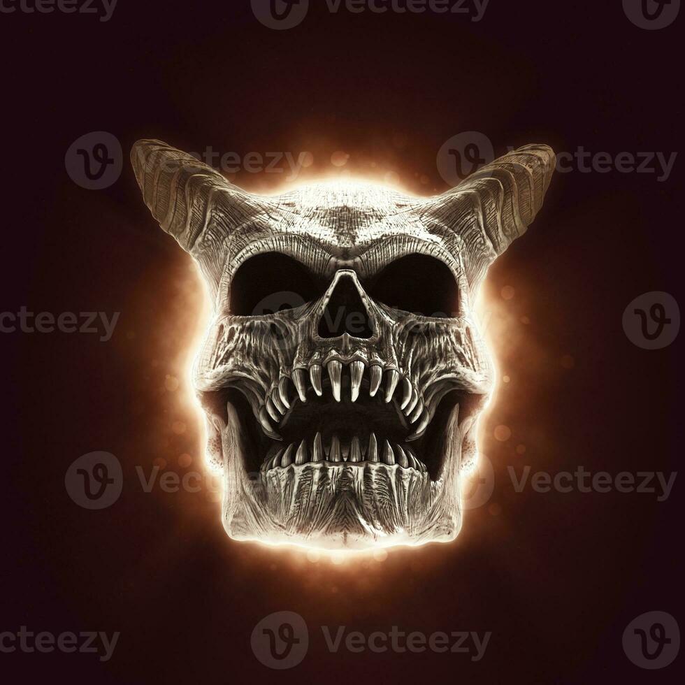 Demon skull in a red beam of light photo