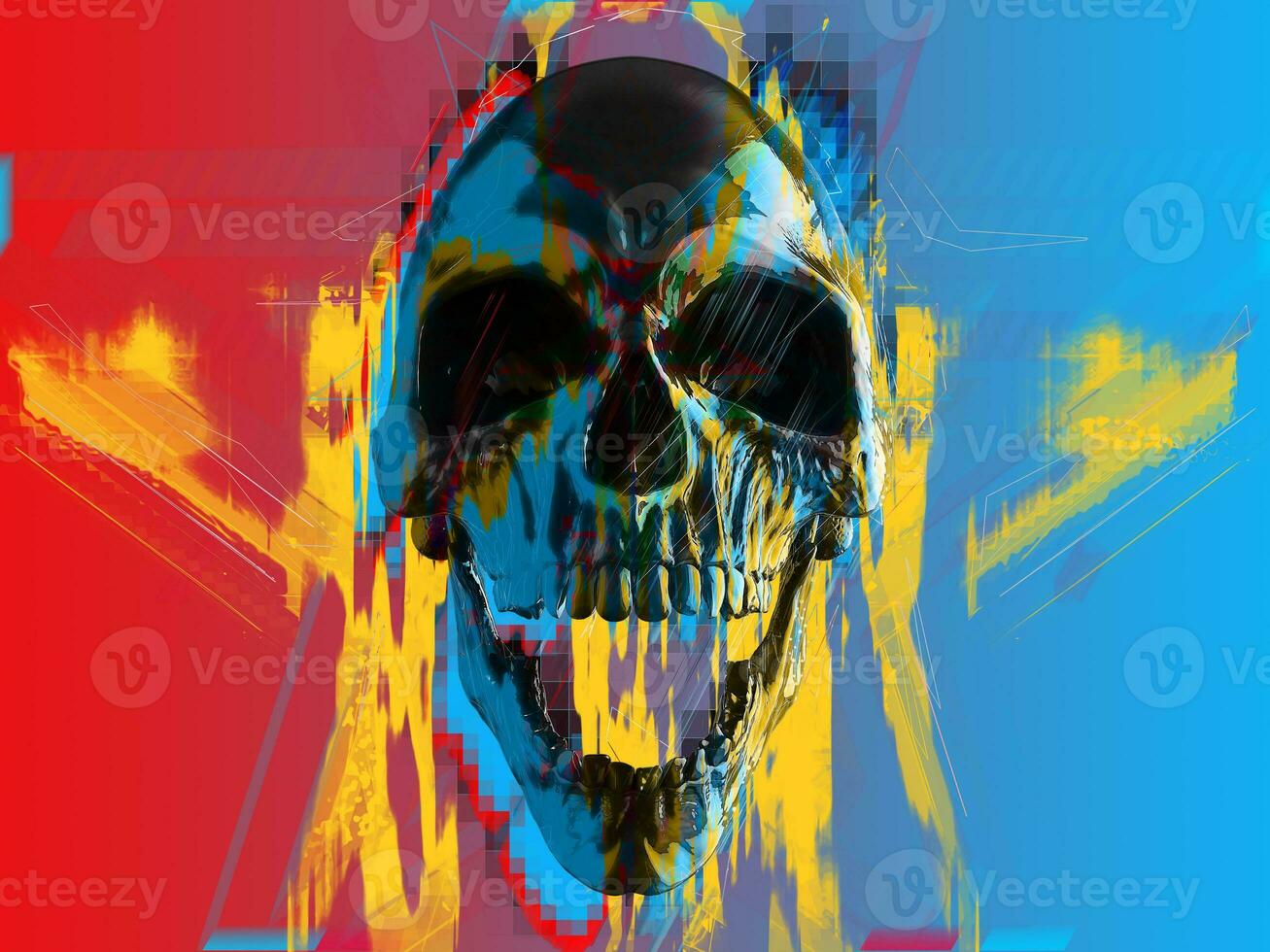 Abstract illustration of a screaming skull on colorful background photo
