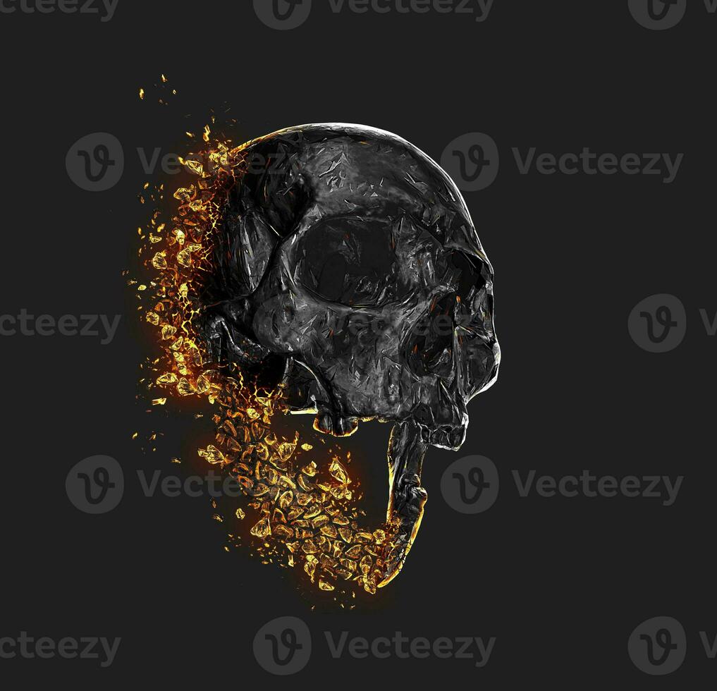 Black skull dissolving into yellow amber crystals photo