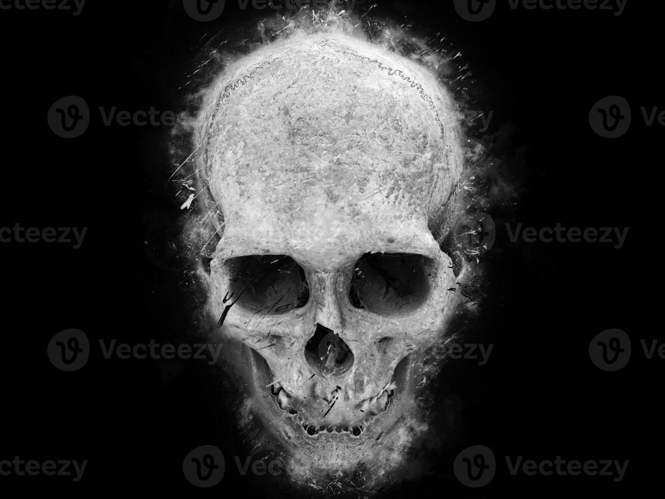 Destroyed skull - grunge 3D illustration photo