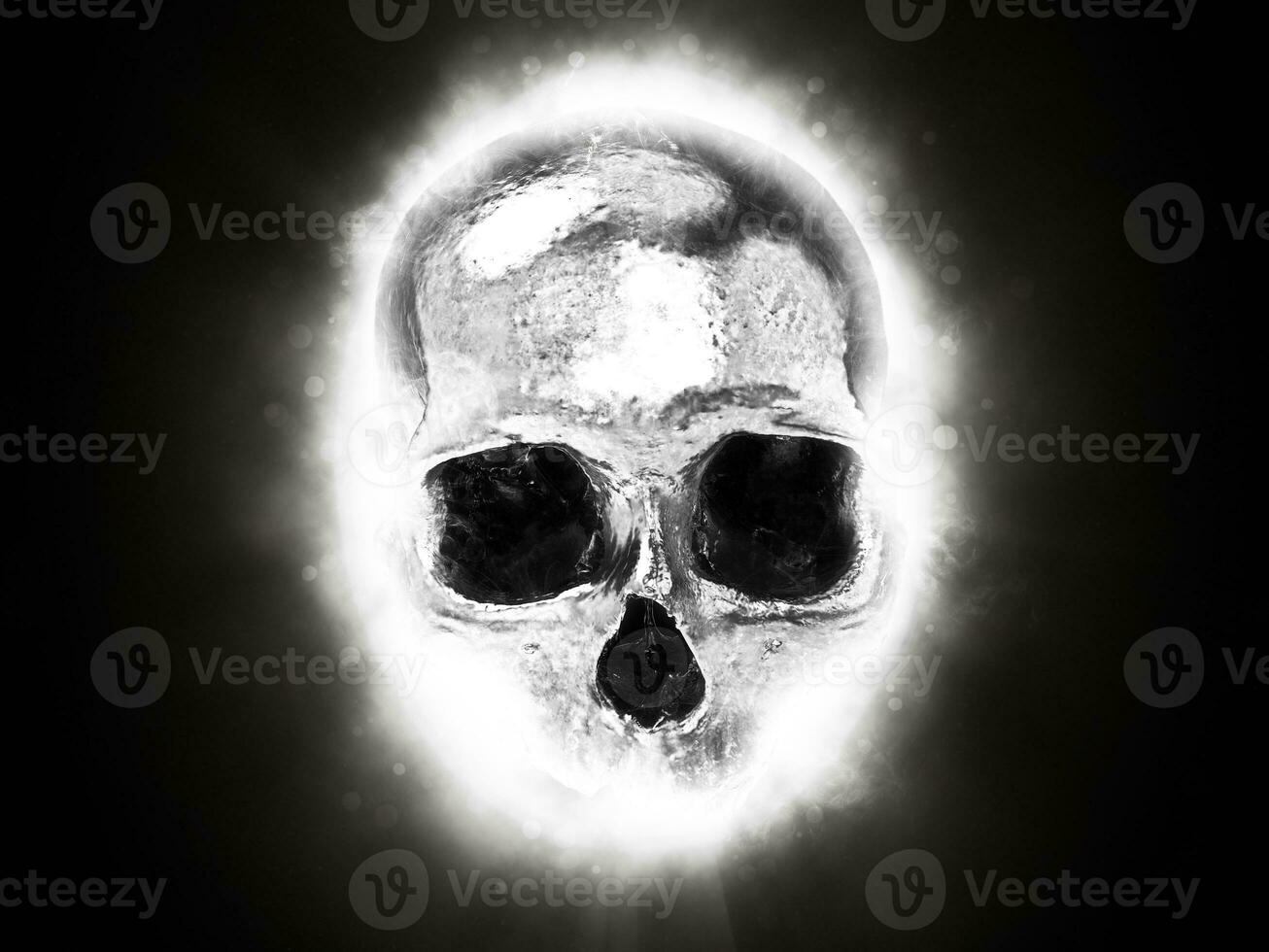 Glowing skull made out of shiny metal photo