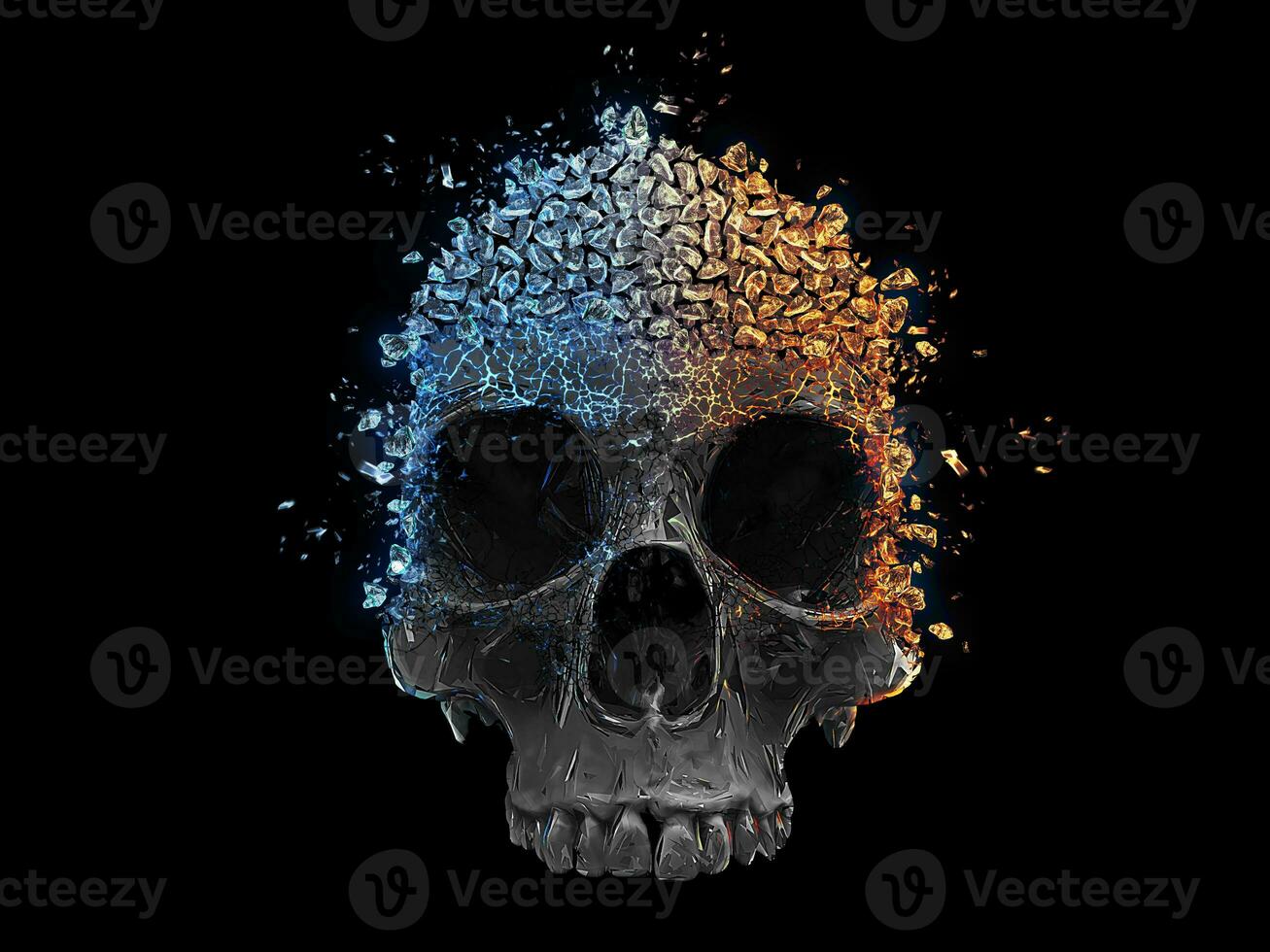 Skull made out of blue and yellow crystals photo