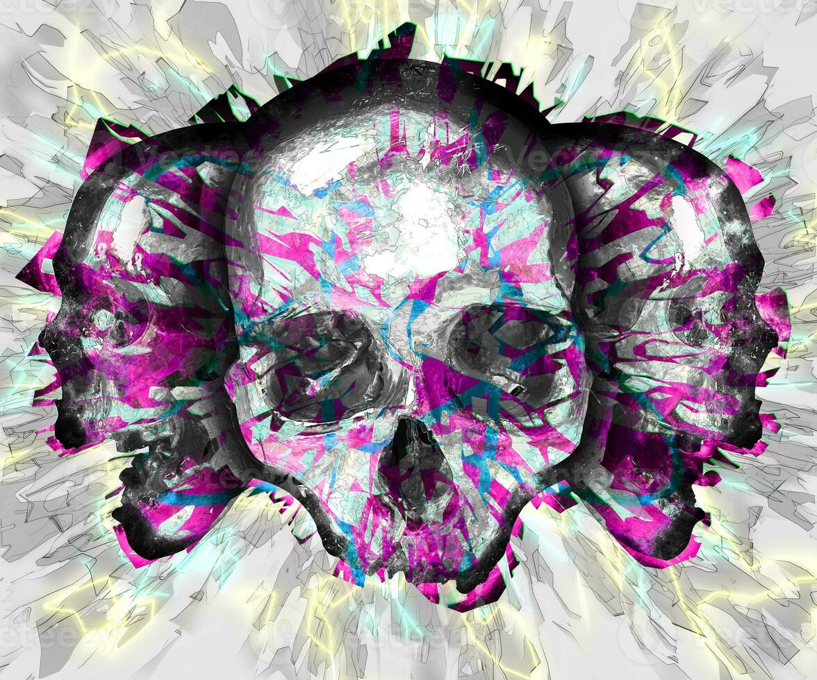 Three skulls - Grungy neon illustration photo