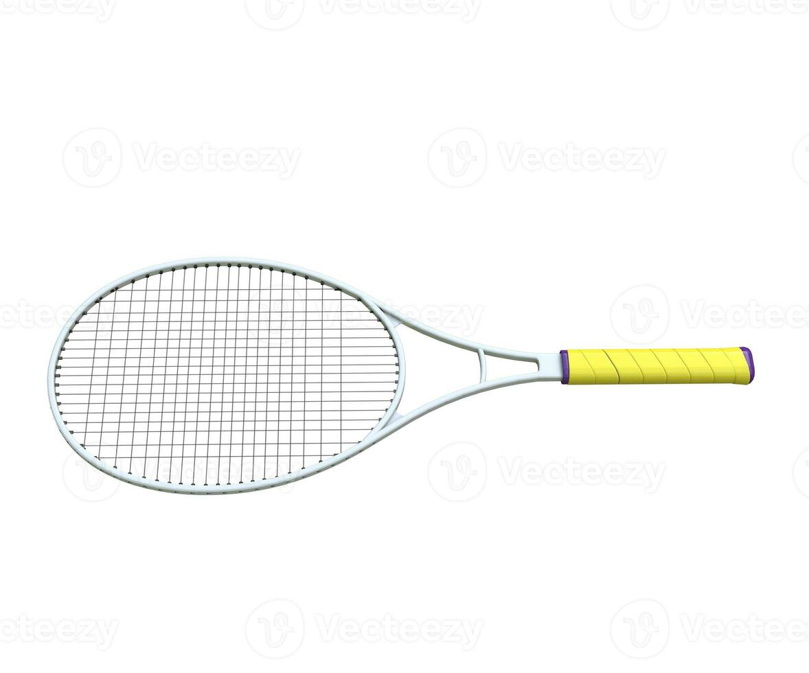 White and yellow tennis racquet isolated on white photo