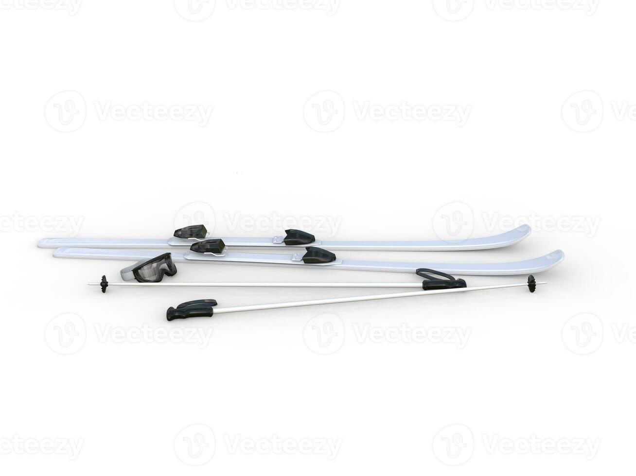 Skis and ski poles on white background, ideal for digital and print design. photo