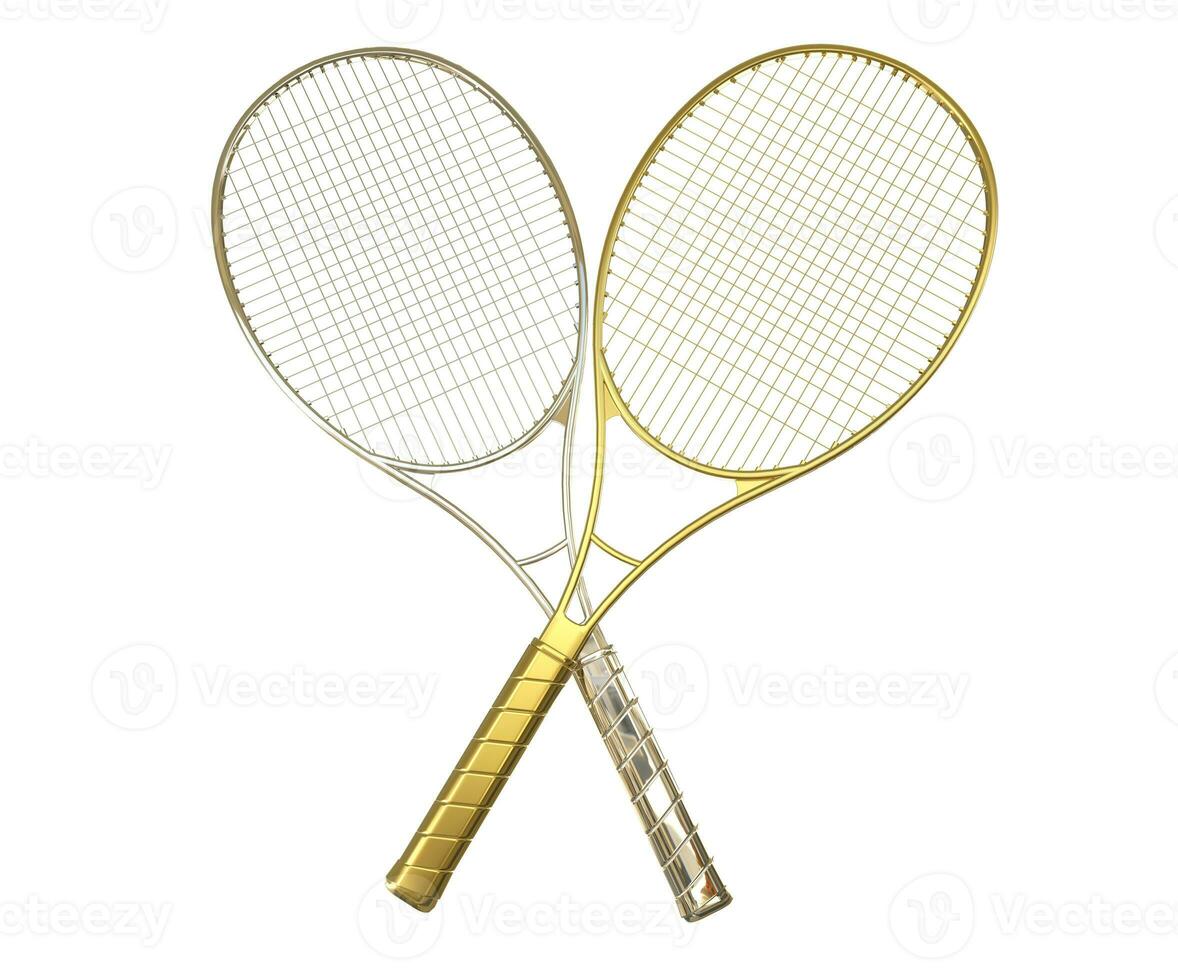 Gold and silver tennis rackquets crossed. photo