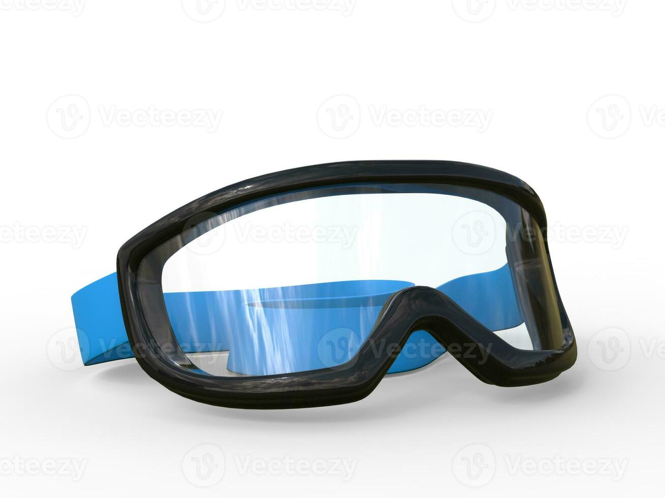 Black rimmed ski goggles on white background, ideal for digital and print design. photo