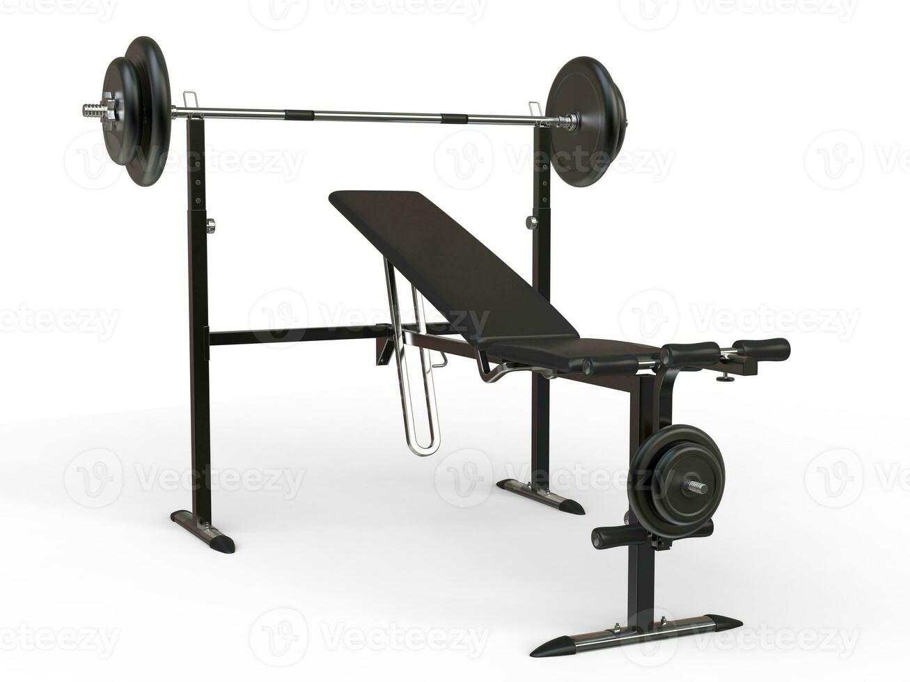Incline bench with barbell weight - isolated on white background photo