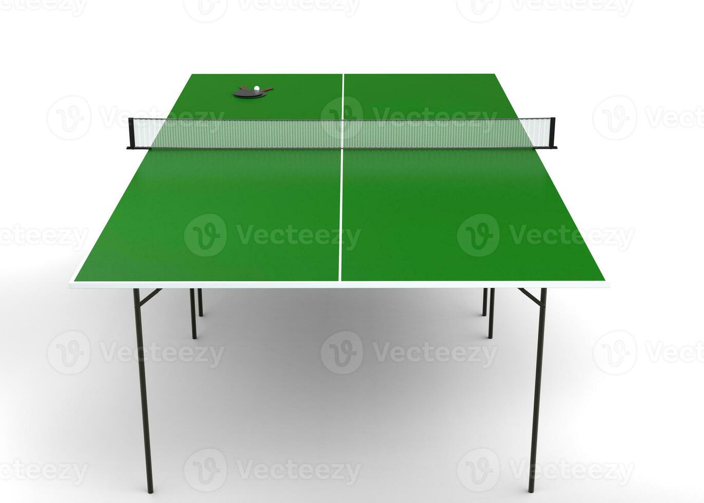 Table tennis table with rackets on the other side - isolated on white background - 3D render photo