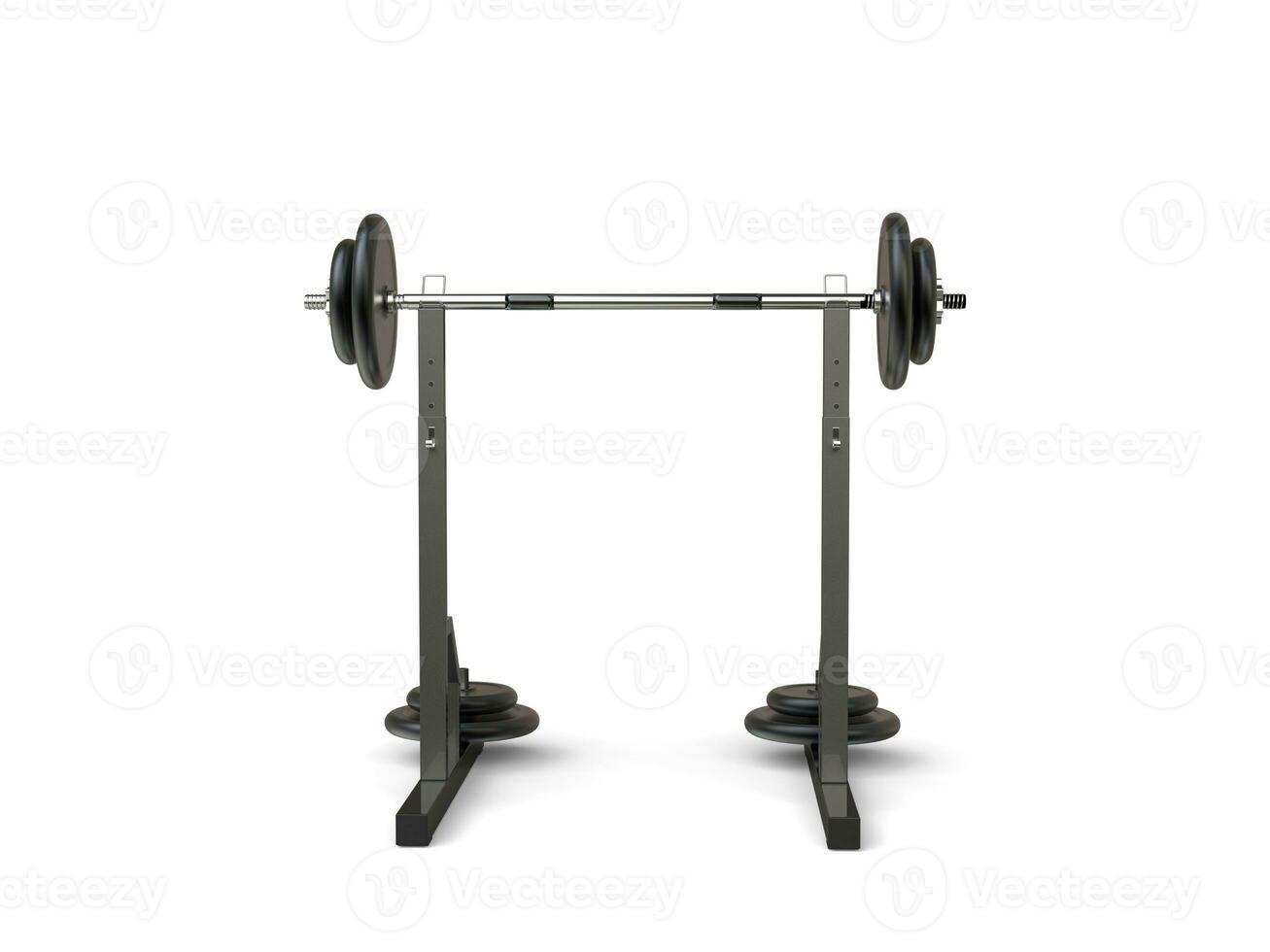 Big gym barbell weight on a stand - isolated on white background photo