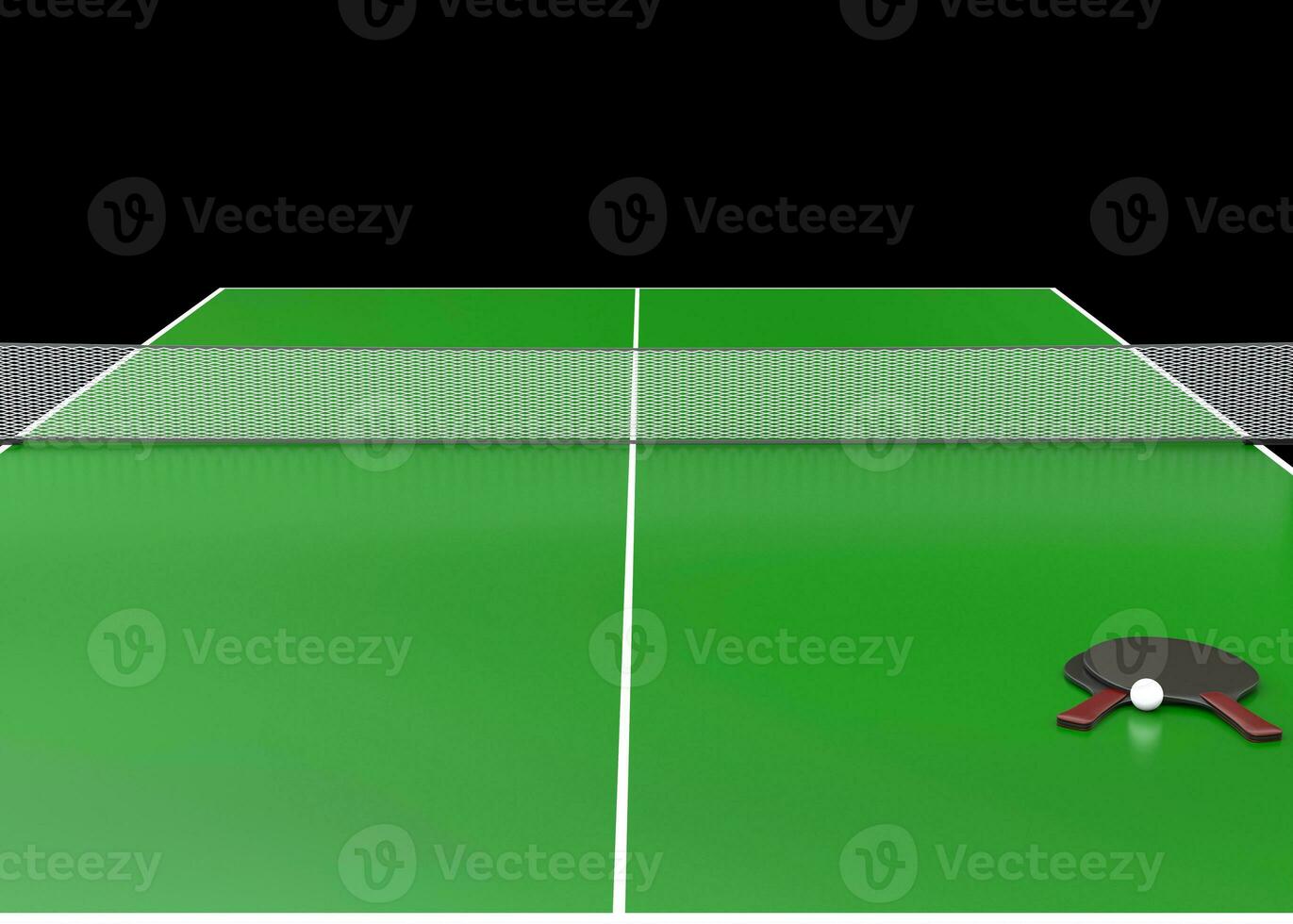 Table tennis rackets and table - 3D render - isolated on black background photo